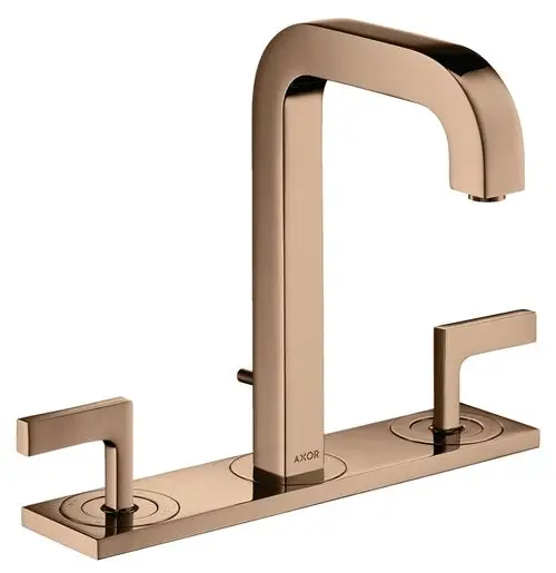 Citterio Waschtischarmatur in Polished Red Gold mit zwei Hebelgriffen und einer Auslaufhöhe von 140 mm. Das Design ist von der Marke AXOR.